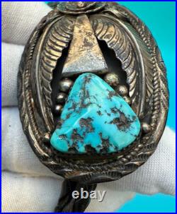 Amazing Vintage Native American Navajo Sterling Silver Turquoise Bolo Necklace