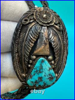 Amazing Vintage Native American Navajo Sterling Silver Turquoise Bolo Necklace Amazing Vintage Native American Navajo Sterling Silver Turquoise Bolo Necklace