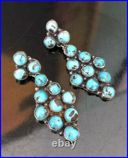 Amazing Vintage Native American Sterling Silver Zuni Handmade Turquoise Earrings