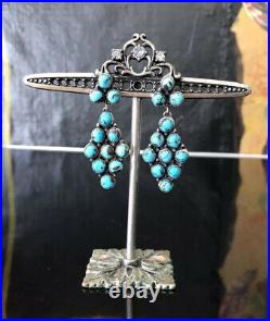 Amazing Vintage Native American Sterling Silver Zuni Handmade Turquoise Earrings