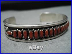 Amazing Vintage Navajo Coral Sterling Silver Native American Bracelet