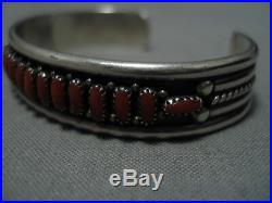 Amazing Vintage Navajo Coral Sterling Silver Native American Bracelet