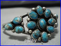 Amazing Vintage Navajo Domed Turquoise Sterling Silver Bracelet Old Cuff