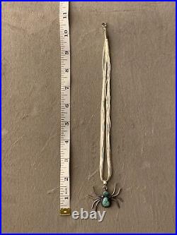 Amazing Vtg Native American Liquid 925 Silver Turquoise Spider Pendant Necklace