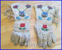 Antique Beaded Elk Hide Plateau Style Guantlet Gloves Native American Yakima