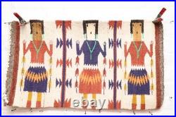 Antique Navajo Rug Native American Indian Yei Pictorial Weave 29x17 Textile Vtg