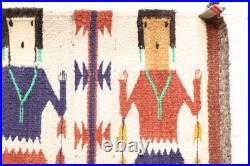 Antique Navajo Rug Native American Indian Yei Pictorial Weave 29x17 Textile Vtg