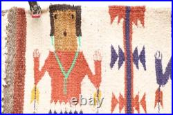 Antique Navajo Rug Native American Indian Yei Pictorial Weave 29x17 Textile Vtg