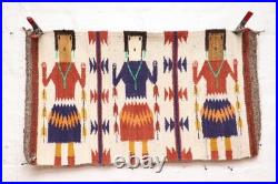 Antique Navajo Rug Native American Indian Yei Pictorial Weave 29x17 Textile Vtg