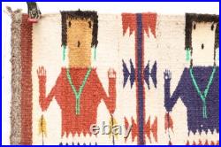 Antique Navajo Rug Native American Indian Yei Pictorial Weave 29x17 Textile Vtg