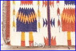 Antique Navajo Rug Native American Indian Yei Pictorial Weave 29x17 Textile Vtg