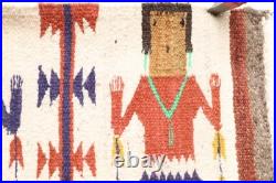 Antique Navajo Rug Native American Indian Yei Pictorial Weave 29x17 Textile Vtg