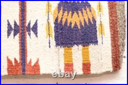 Antique Navajo Rug Native American Indian Yei Pictorial Weave 29x17 Textile Vtg