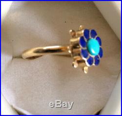 Antique SOLID 14k Yellow Gold Native American Turquoise Lapis Ring