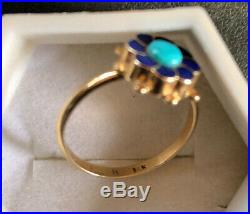 Antique SOLID 14k Yellow Gold Native American Turquoise Lapis Ring