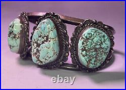 Antique Vintage 20th Native American Navajo Sterling Silver Men's Turquoise Cuff