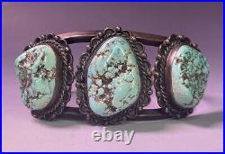 Antique Vintage 20th Native American Navajo Sterling Silver Men's Turquoise Cuff