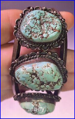 Antique Vintage 20th Native American Navajo Sterling Silver Men's Turquoise Cuff