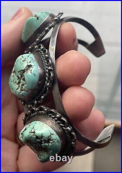 Antique Vintage 20th Native American Navajo Sterling Silver Men's Turquoise Cuff