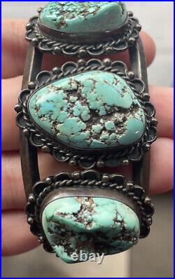 Antique Vintage 20th Native American Navajo Sterling Silver Men's Turquoise Cuff