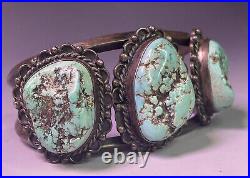 Antique Vintage 20th Native American Navajo Sterling Silver Men's Turquoise Cuff