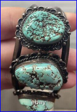 Antique Vintage 20th Native American Navajo Sterling Silver Men's Turquoise Cuff