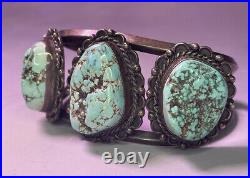 Antique Vintage 20th Native American Navajo Sterling Silver Men's Turquoise Cuff