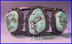 Antique Vintage 20th Native American Navajo Sterling Silver Men's Turquoise Cuff