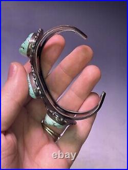 Antique Vintage 20th Native American Navajo Sterling Silver Men's Turquoise Cuff