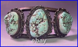 Antique Vintage 20th Native American Navajo Sterling Silver Men's Turquoise Cuff