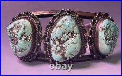 Antique Vintage 20th Native American Navajo Sterling Silver Men's Turquoise Cuff