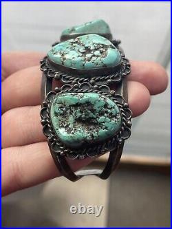 Antique Vintage 20th Native American Navajo Sterling Silver Men's Turquoise Cuff
