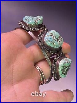 Antique Vintage 20th Native American Navajo Sterling Silver Men's Turquoise Cuff