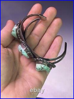 Antique Vintage 20th Native American Navajo Sterling Silver Men's Turquoise Cuff