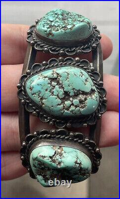 Antique Vintage 20th Native American Navajo Sterling Silver Men's Turquoise Cuff