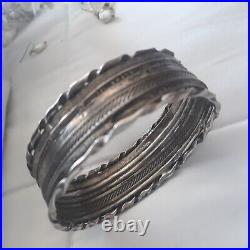 Antique Vintage Native American Bracelet Signed Heavy Sterling Silver Native