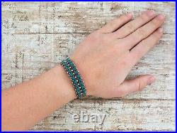 Antique Vintage Native Navajo Pawn Sterling Silver Turquoise Row Cuff Bracelet