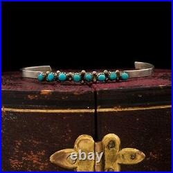Antique Vintage Native Navajo Sterling Silver Turquoise Baby Cuff Bracelet 3.3g