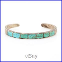 Antique Vintage Native Zuni Sterling Silver Turquoise Panel Inlay Cuff Bracelet