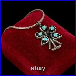 Antique Vintage Native Zuni Sterling Silver Turquoise Petit Point Necklace 10.2g