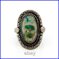 Antique Vintage Sterling 925 Silver Native Navajo Pawn Turquoise Band Ring S 6.5