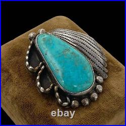 Antique Vintage Sterling Silver Native Navajo Candelaria Turquoise Pendant 21.4g