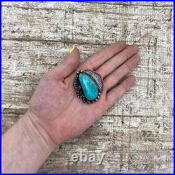 Antique Vintage Sterling Silver Native Navajo Candelaria Turquoise Pendant 21.4g