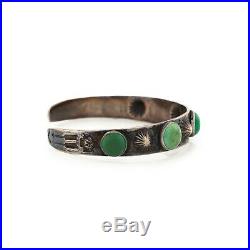 Antique Vintage Sterling Silver Native Navajo Green Turquoise Row Cuff Bracelet