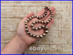 Antique Vintage Sterling Silver Native Navajo Pearl Bench Bead Necklace 37.8g