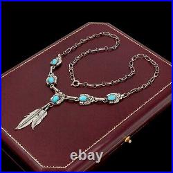 Antique Vintage Sterling Silver Native Navajo Turquoise Lavaliere Necklace 14.4g