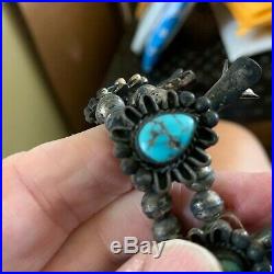 Antique or Vintage Navajo Turquoise Silver Squash Blossom Necklace + Frame