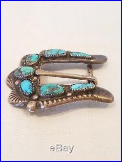 Attr. HORACE IULE Vintage Sand Cast Sterling Silver Bisbee Turquoise Buckle Zuni