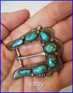 Attr. HORACE IULE Vintage Sand Cast Sterling Silver Bisbee Turquoise Buckle Zuni