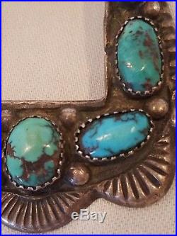 Attr. HORACE IULE Vintage Sand Cast Sterling Silver Bisbee Turquoise Buckle Zuni